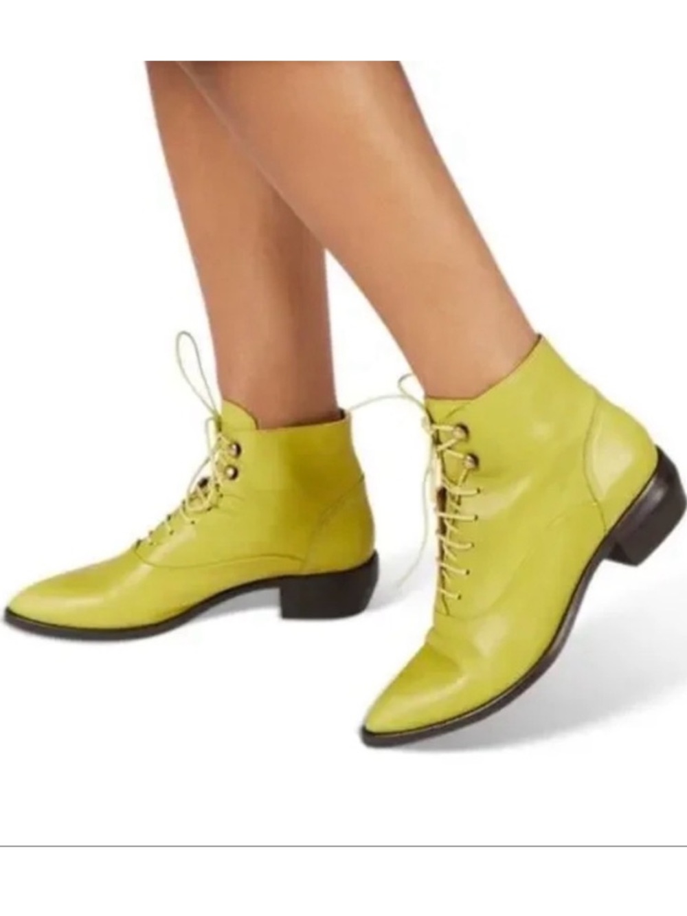 Intentionally Blank, West Lime Green Lace-Up Leather Ankle Boots. Size 39. - Picture 2 of 11